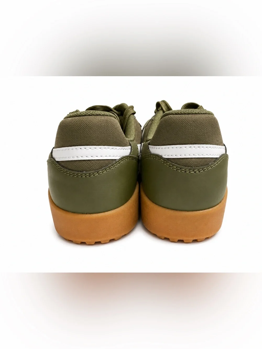 Nike Olive Green Low-Top Sneakers with White Swoosh and Gum Sole